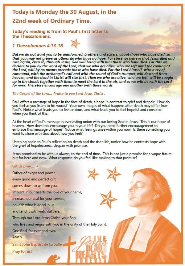 Daily Gospel Reading for MONDAY 30/8/2021 Daily Gospel Reading for MONDAY 30/8/2021
